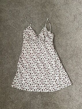 White Floral Slip Dress with Burgundy Floral Print